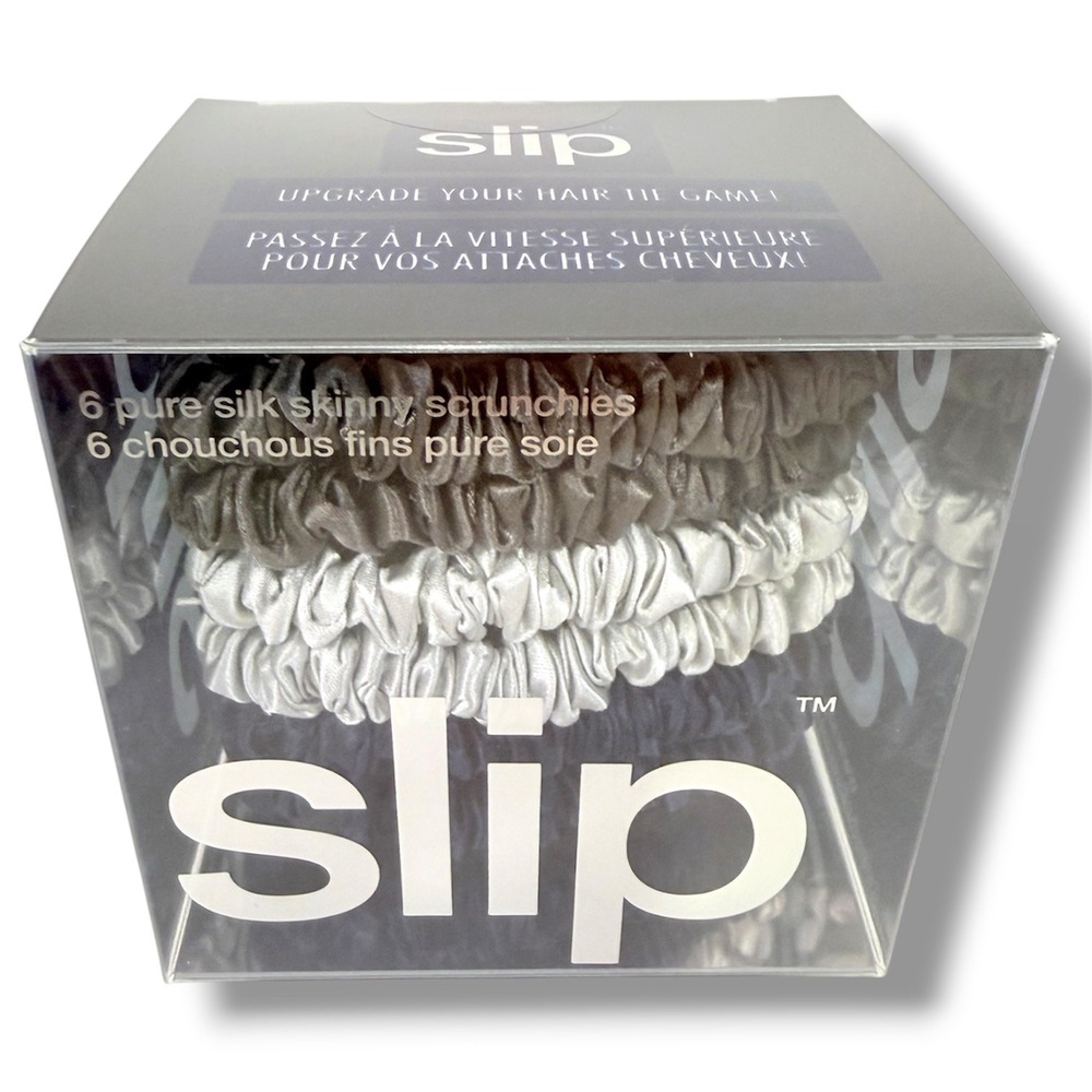 Slip Scrunchies Pure Silk Skinny 6 Pack Neutral Multi Anti-Crease Hair Tie New
